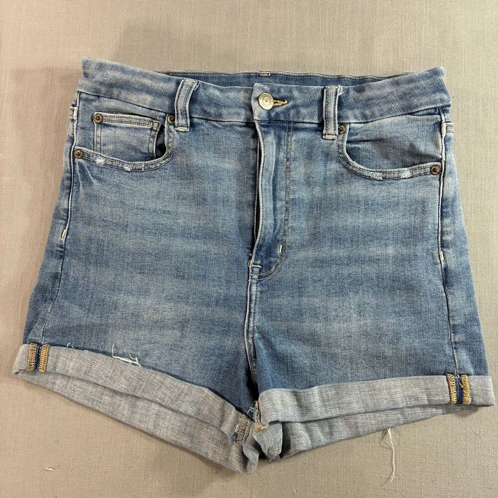 American Eagle Curvy Hi-Rise Shortie Shorts Women’s 10 Stretch Distressed Denim
